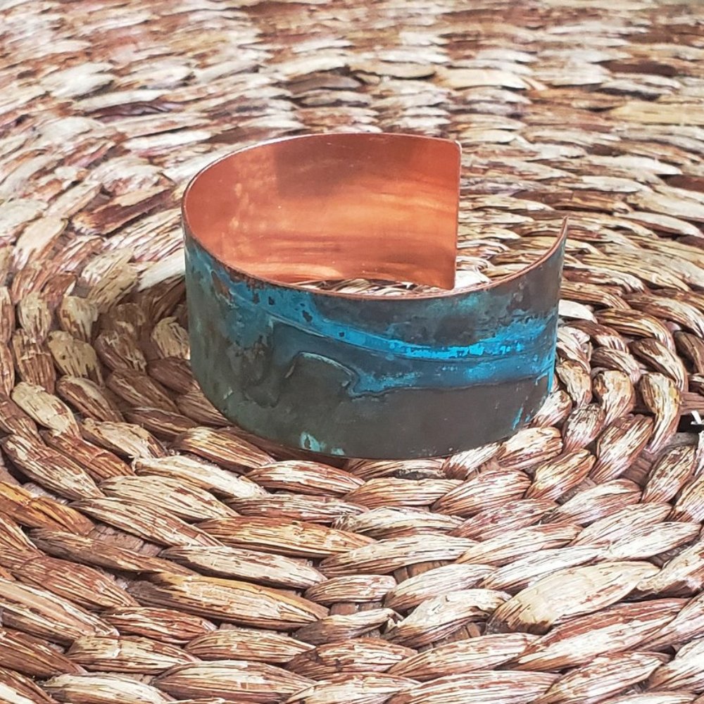 Copper Cuff Bracelet with Turquoise Patina - Picture 4 of 4